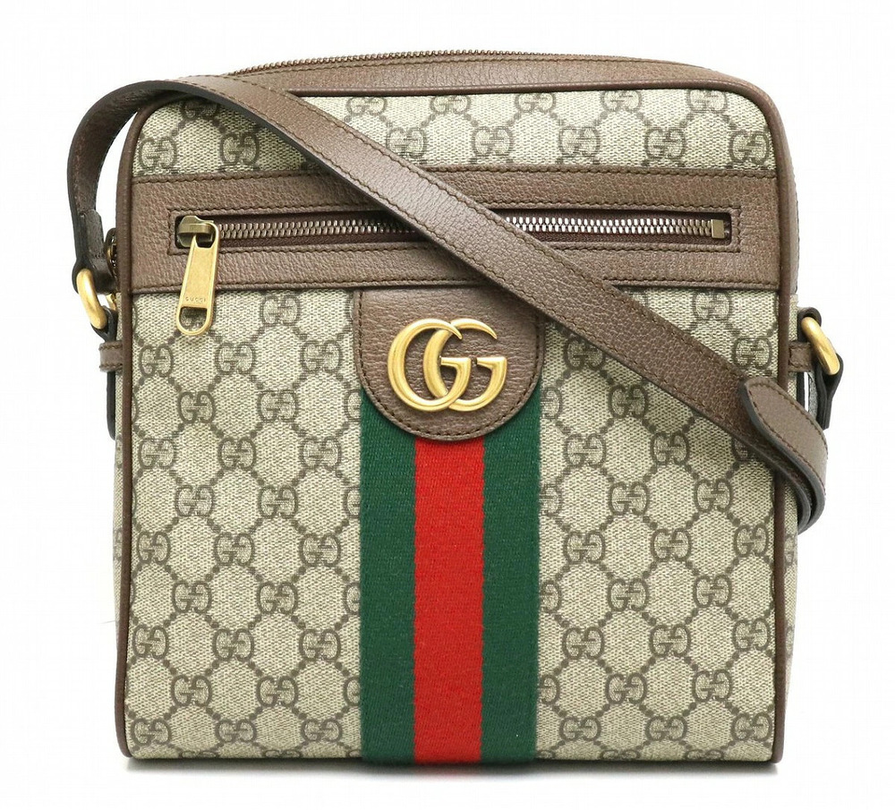 Gucci Ophidia GG Messenger Bag Crossbody Leather Beige Brown Cream
